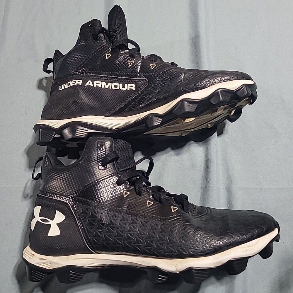Men's Under Armour Hammer Mid Rm Black & White Football Cleats Size 8.5